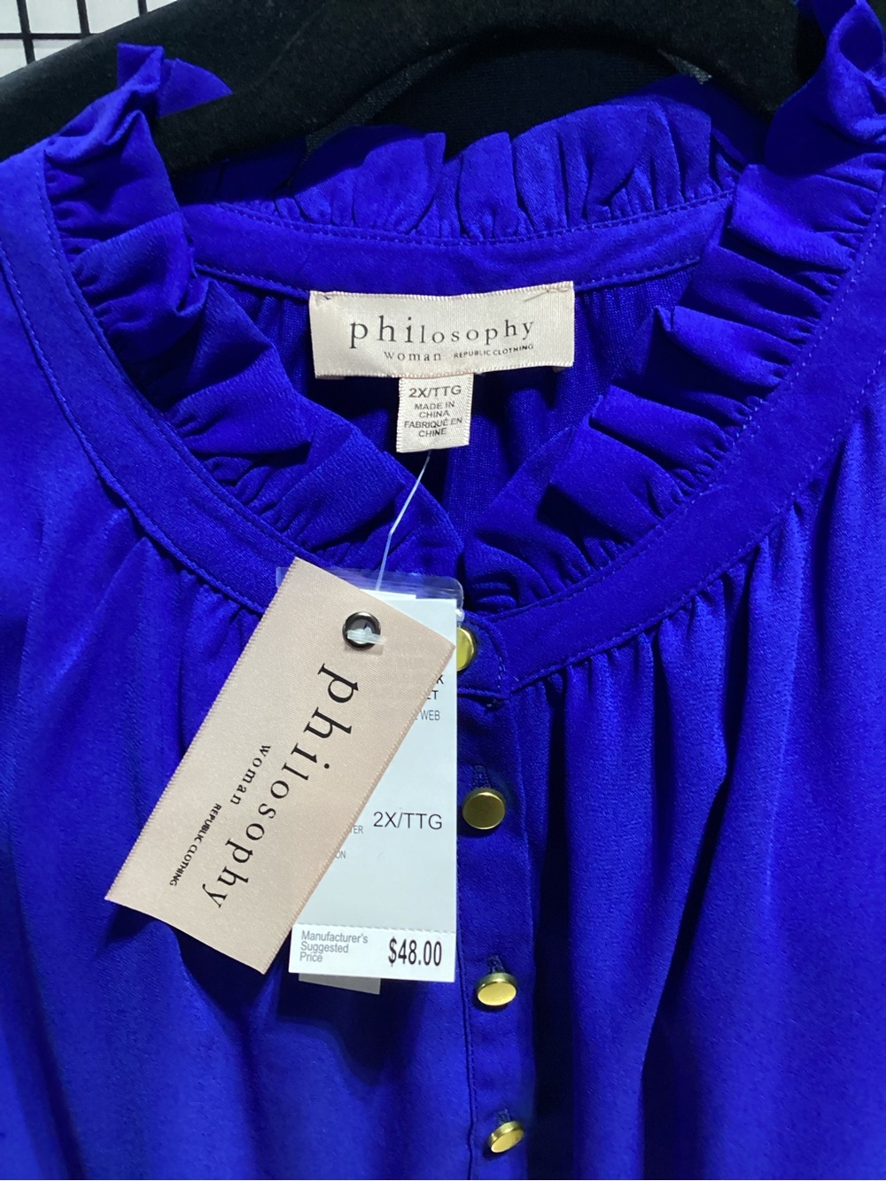 Philosophy Royal Blue Ruffled Neck Kids Dress with Gold Buttons